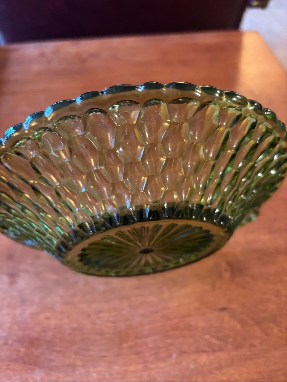 Indiana Glass avocado green Honeycomb serving dish